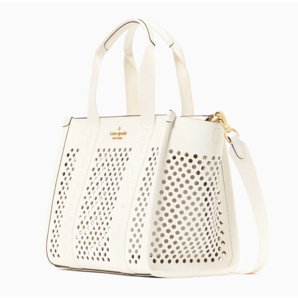 New Kate Spade Kip Perforated Leather Small Tote Meringue - Picture 3 of 5